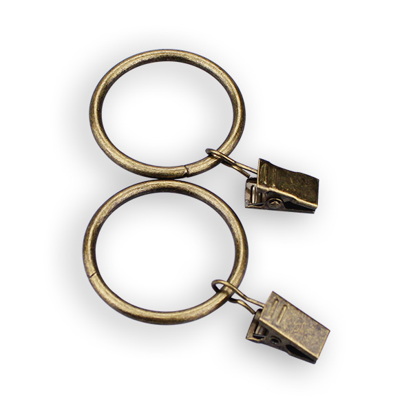 TRI001 Antique Brass Curtain Rings with Clips