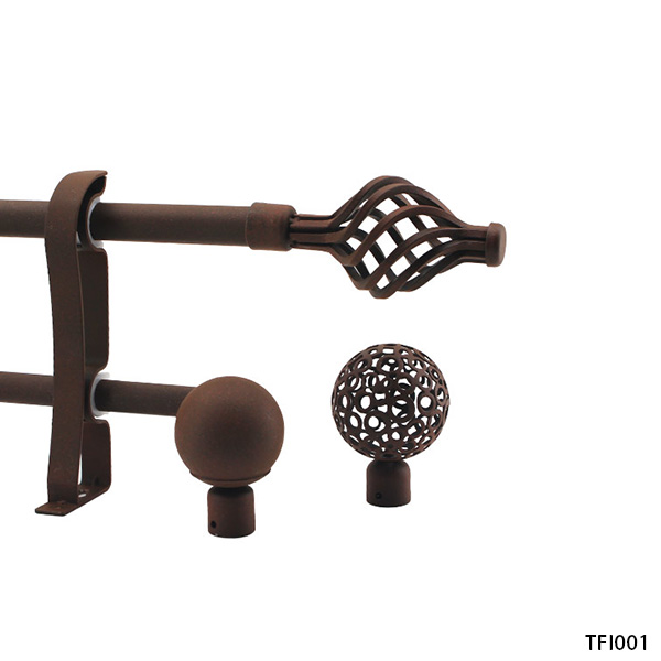 Wrought‑Iron Double Curtain Pole With Hollow Decorative Finials